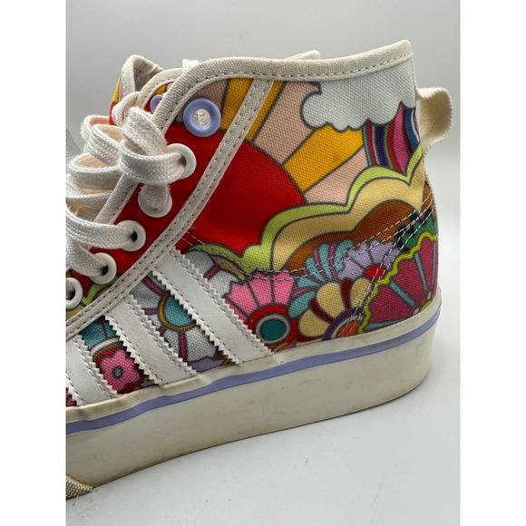 Adidas NIZZA Platform High Top Sneakers Floral Print White Women's 8.5 - Picture 7 of 12